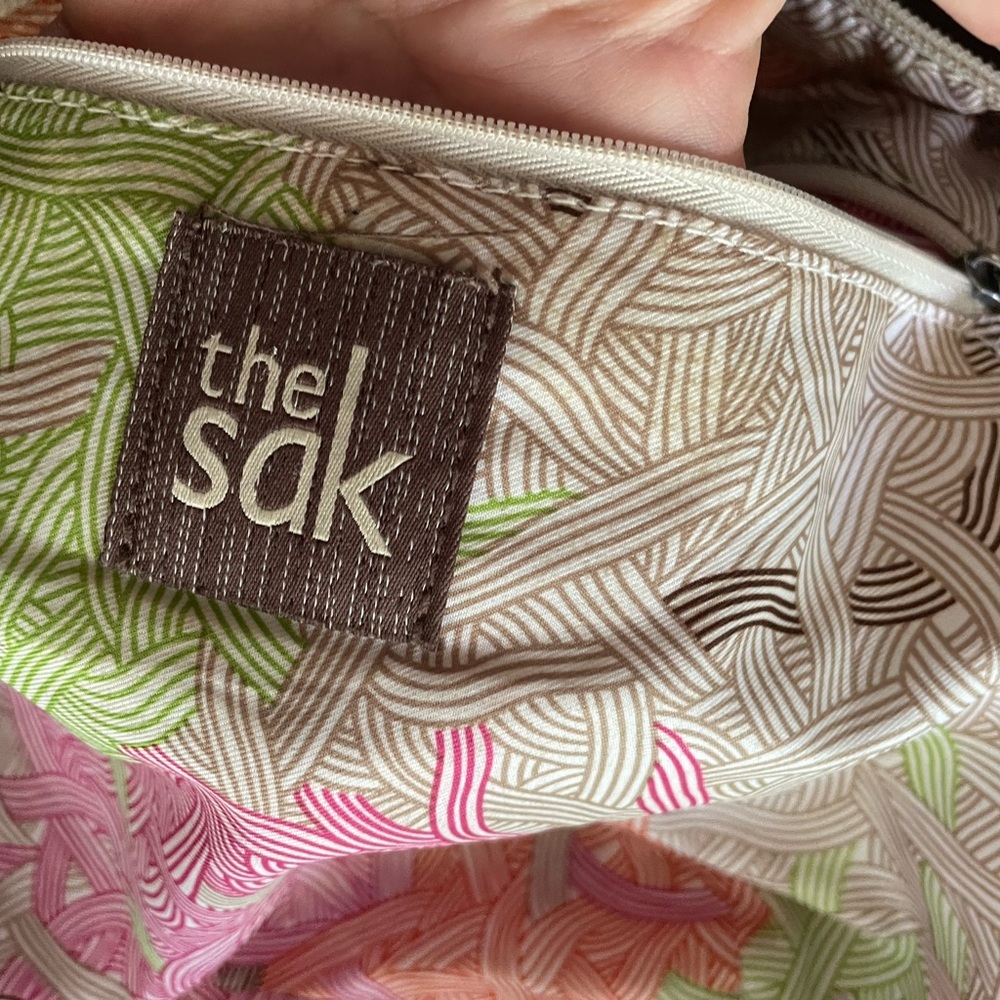 The Sak Sierra Leather Bag Purse Off White Pink Crochet Woven Trim Shopper Stone - Picture 5 of 11
